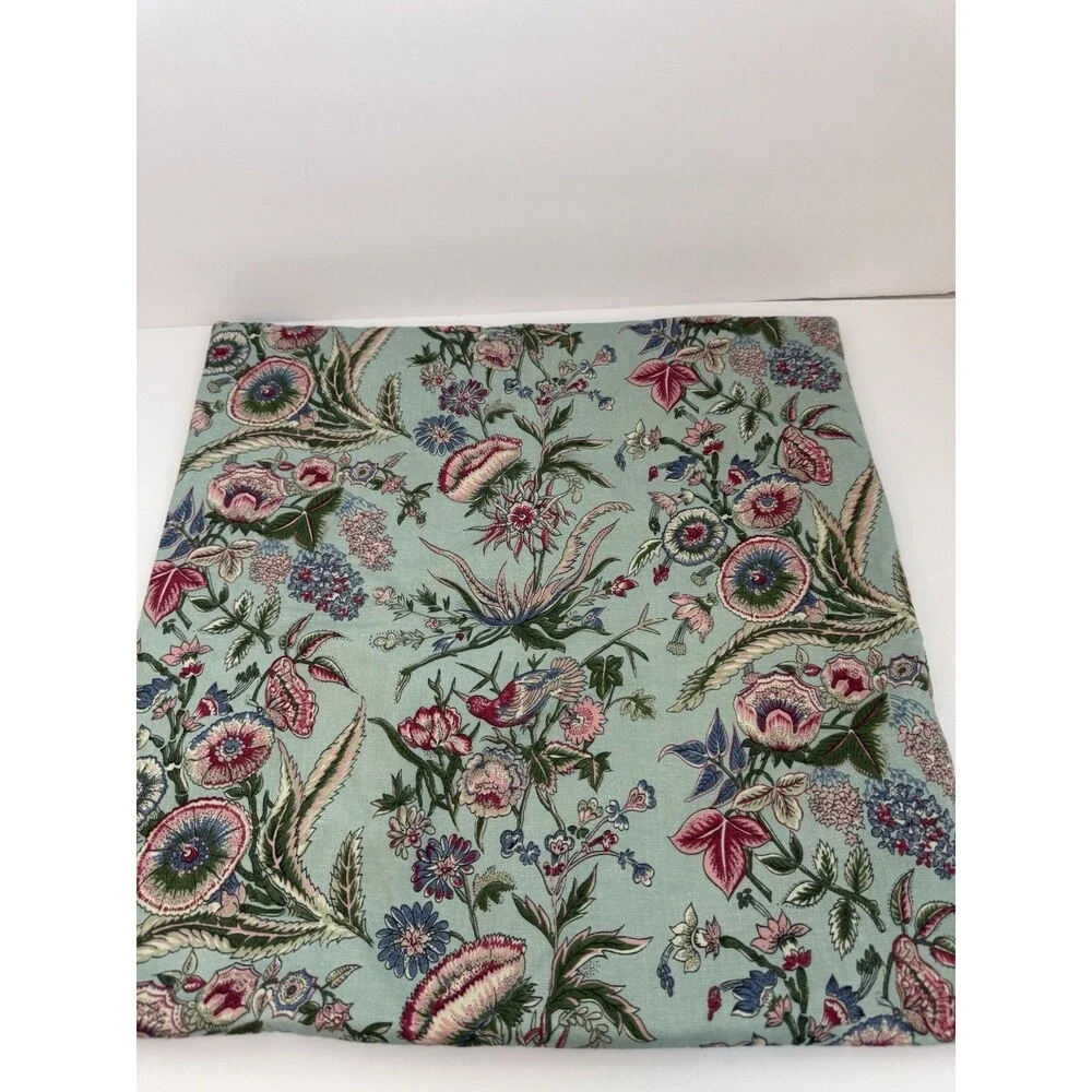 Pottery Barn Botanical Floral Pillow Cover 18x18 Aqua Cottagecore Cotton Linen